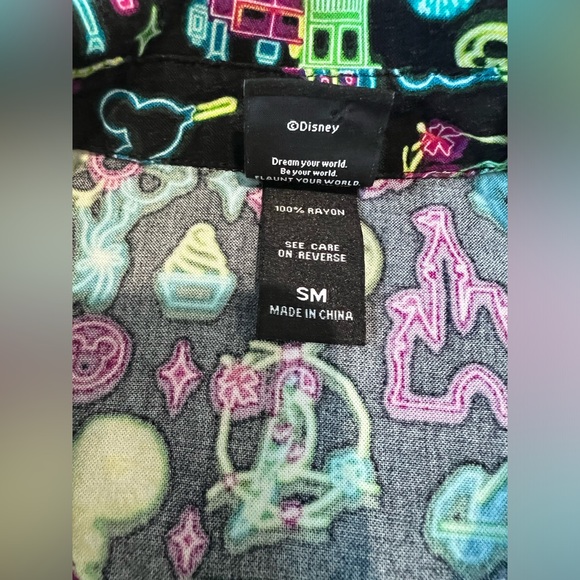 DISNEY Her Universe Neon Icons Black Button Short Sleeve Top  Size Small - Picture 6 of 8
